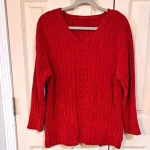 Red V-Neck Women's Sweater